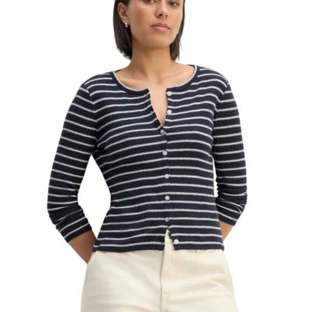 Everlane The Vintage Rib Cardigan in Navy/bone size XS